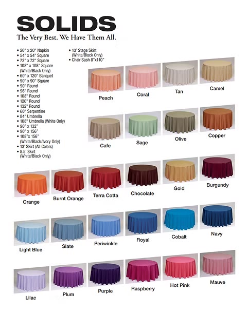 Table Linens available for rent in the Coachella Valley